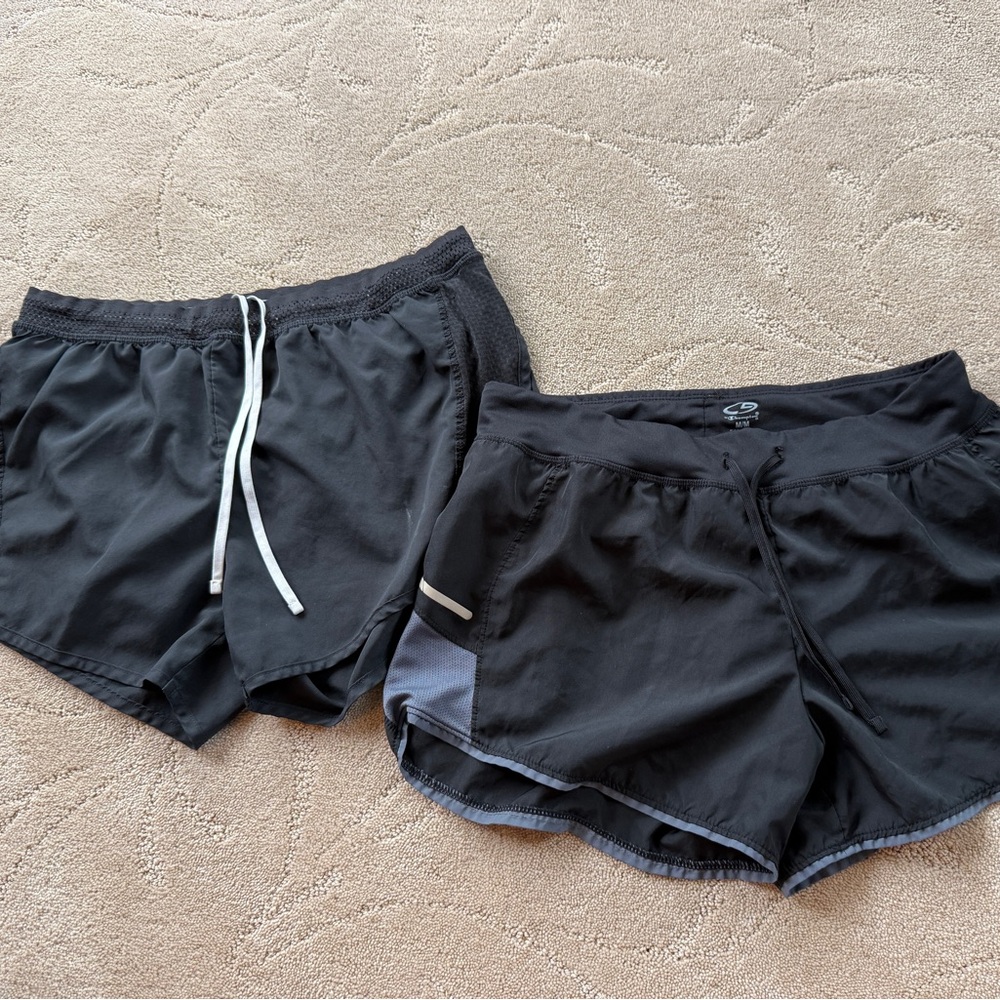 Lot of 2: Womenโs Champion Running Workout Shorts, Size M, Black & Gray